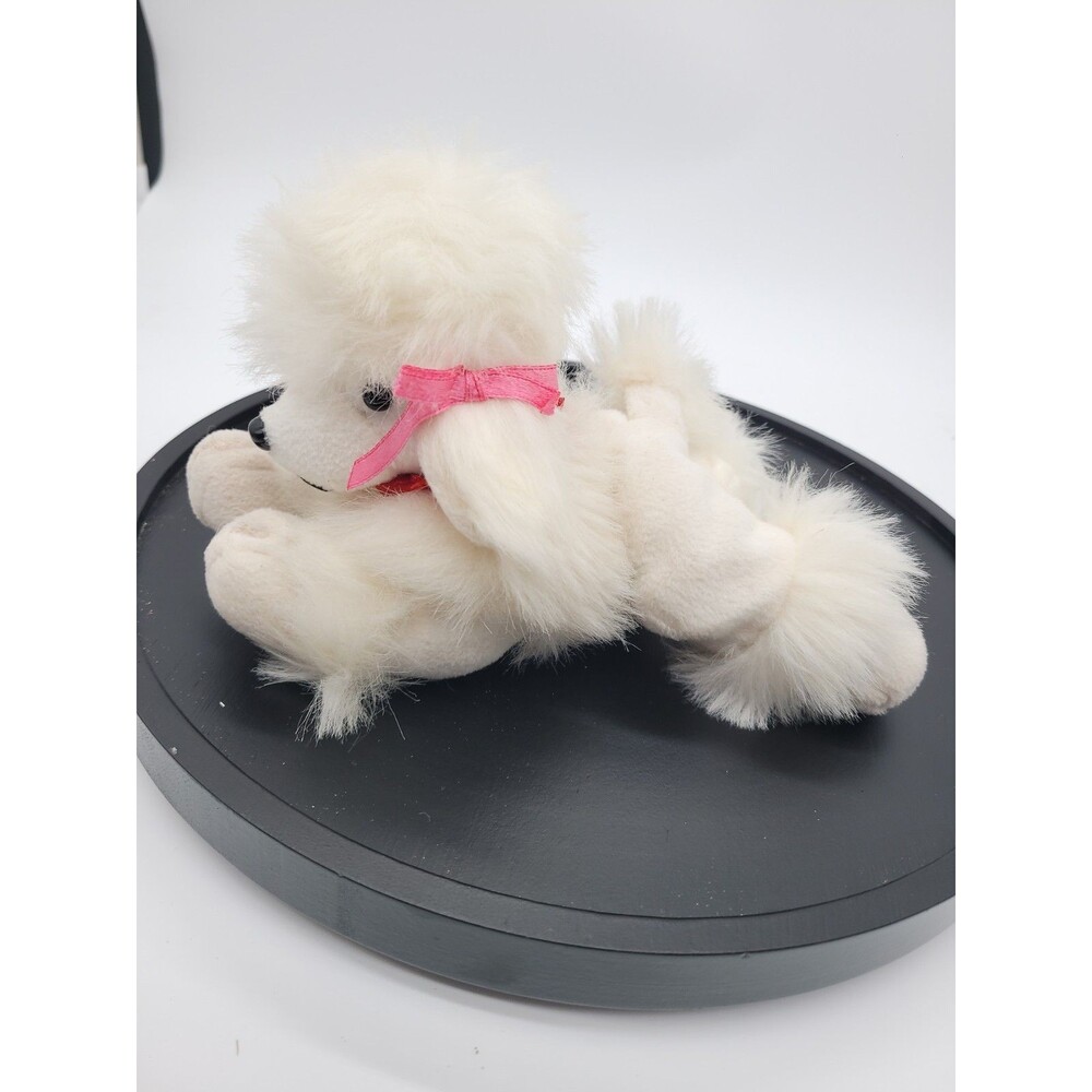 Vintage Lillian Vernon Poodle Plush White 7" Laying Bean Animal Toy